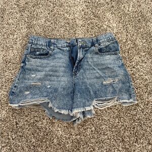 Rewash Blue Distressed Jean Shorts with Raw-Edge Hem